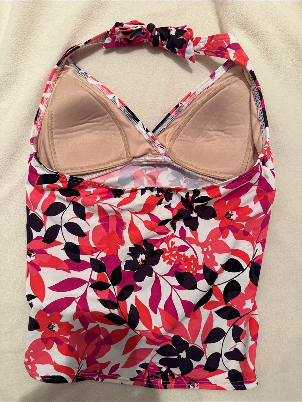 Swim Top-Floral Halter Tankini Top in Pink & Black by Lands End - Picture 3 of 5